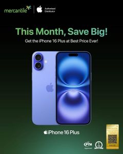 Apple Iphone 16 Plus - 128Gb Storage Blue Colour - Official Store Pta Approved With 2years official warranty and Care+  and Free 20W Charger  - On Easy Installment by Official Apple Store